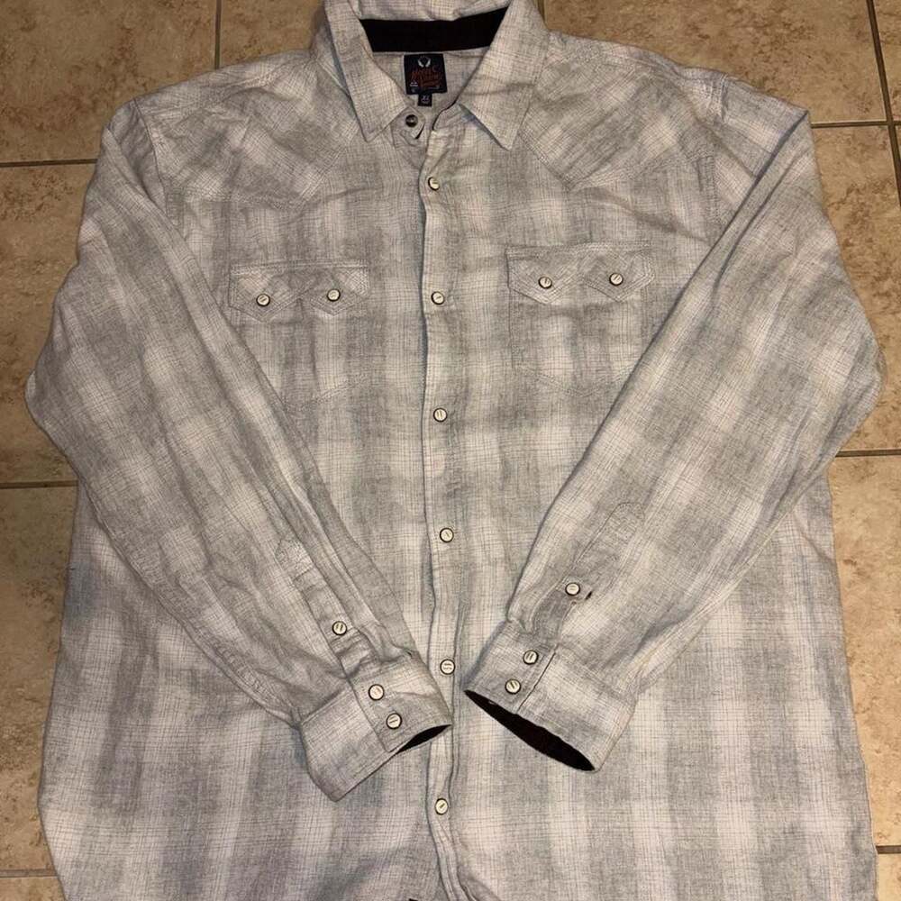 Moonshine Spirit Gray Plaid Western Button-Up Shirt XL